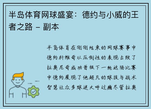 半岛体育网球盛宴：德约与小威的王者之路 - 副本